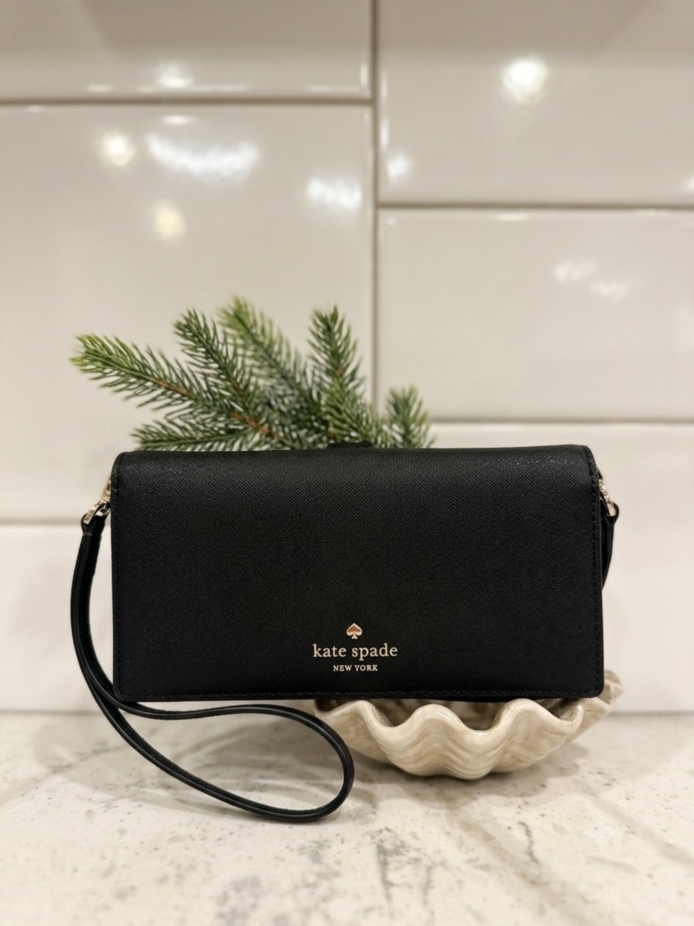 KATE SPADE Black Saffiano Leather Crossbody Wallet Bag